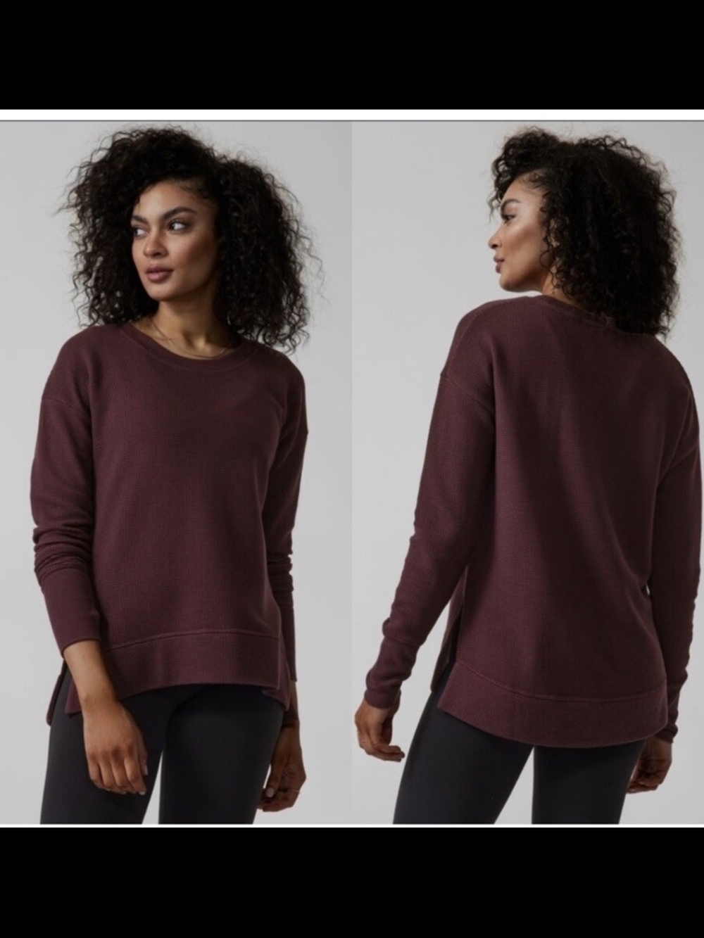 Athleta Coaster Luxe Waffle Sweatshirt - Deep Burgundy, Crew Neck